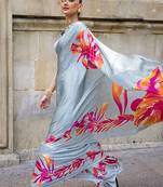 Satin stale gray printed trendy saree