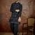 Mens black silk blend solid embroidered kurta