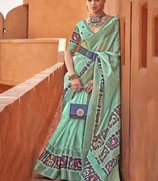 Sea green colour cotton silk patola printed saree