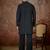 Mens black silk blend solid embroidered kurta
