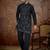 Mens black silk blend solid embroidered kurta