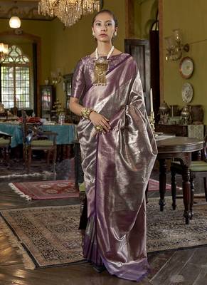 Purple kanjivaram silk blend woven classic saree 1