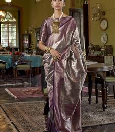 Purple kanjivaram silk blend woven classic saree