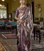 Purple kanjivaram silk blend woven classic saree