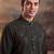 Mens green silk blend solid embroidered kurta