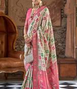 White banarasi silk blend weaving traditional saree