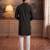 Mens green silk blend solid embroidered kurta