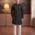 Mens green silk blend solid embroidered kurta