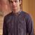 Mens grey silk blend solid embroidered kurta