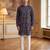 Mens grey silk blend solid embroidered kurta
