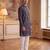 Mens grey silk blend solid embroidered kurta
