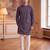 Mens grey silk blend solid embroidered kurta