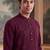 Mens maroon silk blend solid embroidered kurta