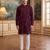Mens maroon silk blend solid embroidered kurta