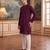 Mens maroon silk blend solid embroidered kurta