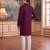 Mens maroon silk blend solid embroidered kurta