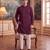 Mens maroon silk blend solid embroidered kurta