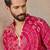 Mens pink silk blend ethnic motifs embroidered kurta