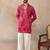 Mens pink silk blend ethnic motifs embroidered kurta