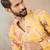 Mens yellow silk blend ethnic motifs embroidered kurta