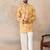 Mens yellow silk blend ethnic motifs embroidered kurta