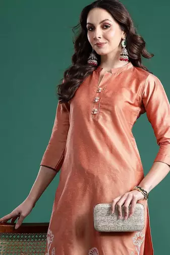 Women Floral Embroidered Regular Thread Work Pure Cotton Kurta with Trousers