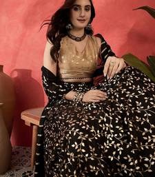 Foil Printed V-Neck Sleeveless Lehenga With Choli & Dupatta