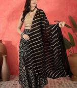 Foil Printed V-Neck Sleeveless Lehenga With Choli & Dupatta