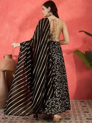 Foil Printed V-Neck Sleeveless Lehenga With Choli & Dupatta 6