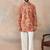 Mens coral silk blend abstract embroidered kurta