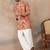 Mens coral silk blend abstract embroidered kurta