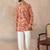 Mens coral silk blend abstract embroidered kurta