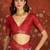 Red silk cotton printed saree with unstitched blouse piece.