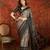 Grey silk cotton printed saree with unstitched blouse piece.