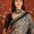 Grey silk cotton printed saree with unstitched blouse piece.