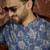 Mens blue silk blend floral printed kurta