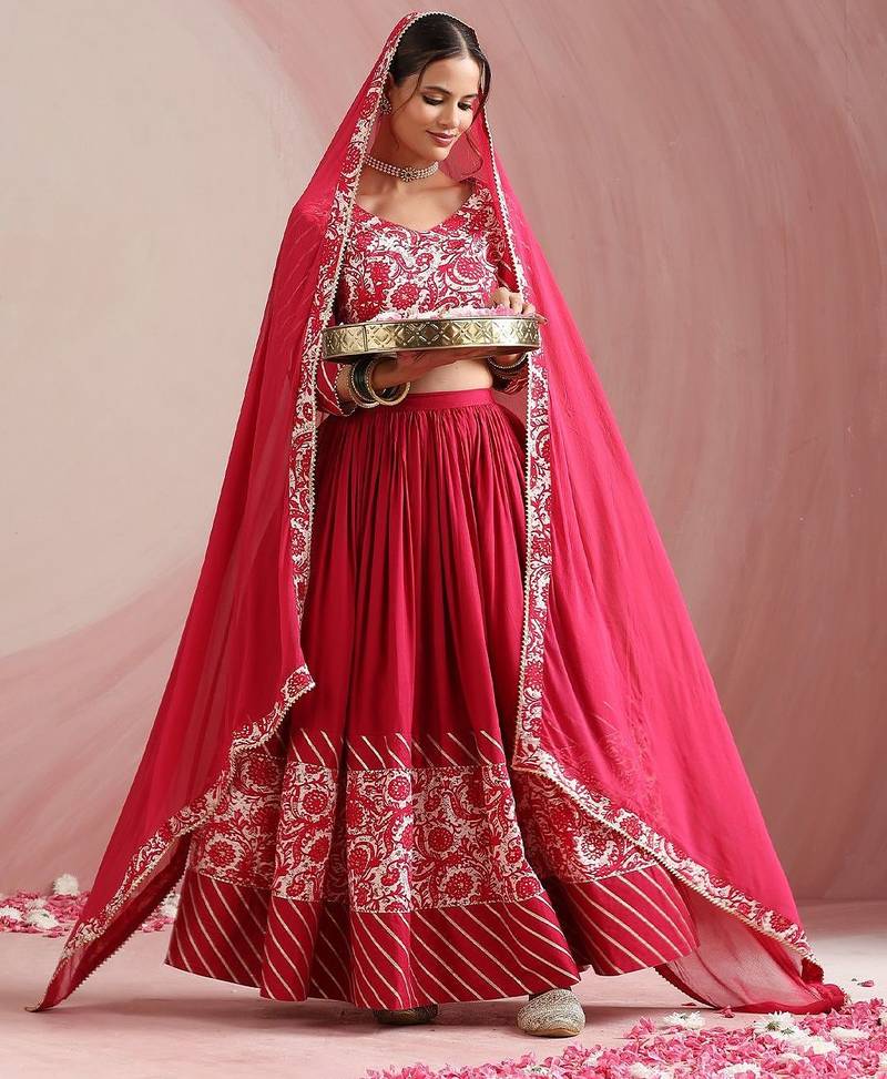 Floral Printed Gotta Patti Ready to Wear Lehenga & Choli With Dupatta