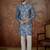Mens blue silk blend floral printed kurta