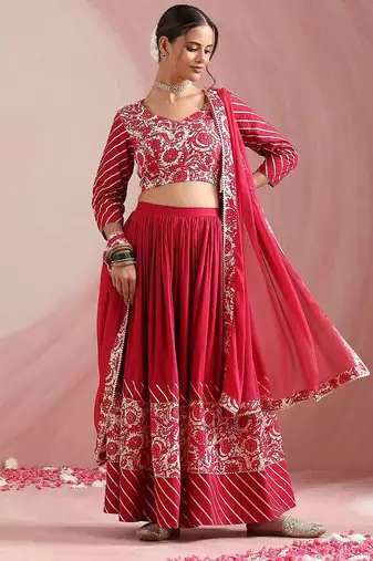 Floral Printed Gotta Patti Ready to Wear Lehenga & Choli With Dupatta