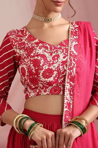 Floral Printed Gotta Patti Ready to Wear Lehenga & Choli With Dupatta