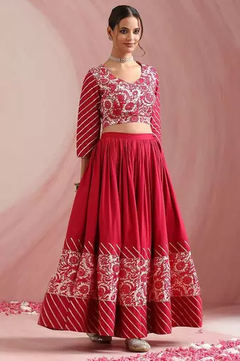 Floral Printed Gotta Patti Ready to Wear Lehenga & Choli With Dupatta