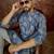 Mens blue silk blend floral printed kurta