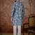 Mens blue silk blend floral printed kurta