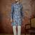 Mens blue silk blend floral printed kurta