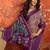 Purple silk cotton printed saree with unstitched blouse piece.