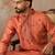 Mens orange silk blend solid embroidered kurta