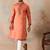 Mens orange silk blend solid embroidered kurta