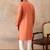 Mens orange silk blend solid embroidered kurta