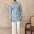 Mens blue silk blend solid embroidered kurta