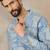 Mens blue silk blend solid embroidered kurta